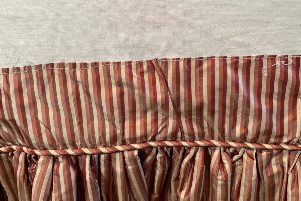 Vintage Custom Made Queen Bed Skirt Heavy Striped Lined Taffeta Dust Ruffle - Image 4 of 4