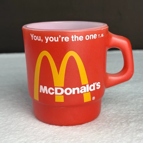RARE! Vtg 1970s McDonald's "You're the One" Red Fire-King Advertising Mug HTF!