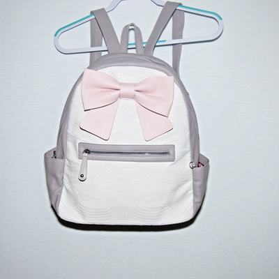 Betsy Johnson Large Grey Bow Backpack Betsey Johnson Mini Backpack Gray Quilted Rose Floral Bow  main image 4