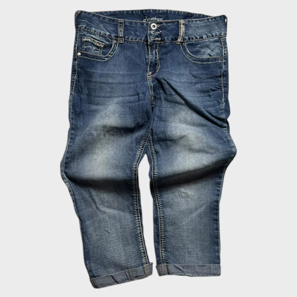 Pantalones Cortos Bordados Amatista Y2K Para Mujer Azul Denim Talla 32 Cintura Foto 2 de 4