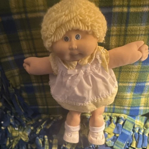 Cabbage Patch Kids 1982 Baby Doll Signed Blonde Curly Hair Yellow Dress