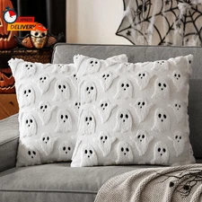 MIULEE Halloween Pillow Covers Cute Ghost Spooky Throw Pillows Set of 2 Soft Plu