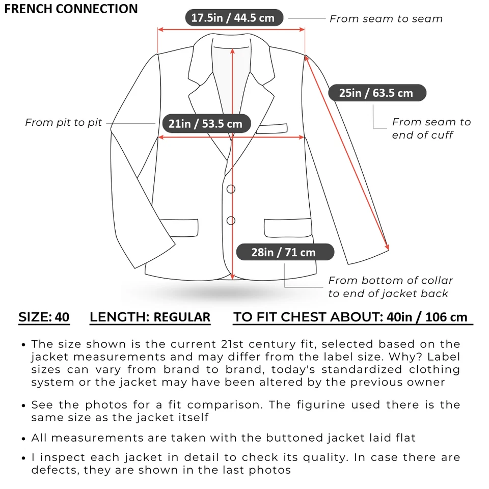 Abrigo deportivo negro para hombre 40R talla EE. UU. CONEXIÓN FRANCESA chaqueta blazer de lana Foto 2 de 4