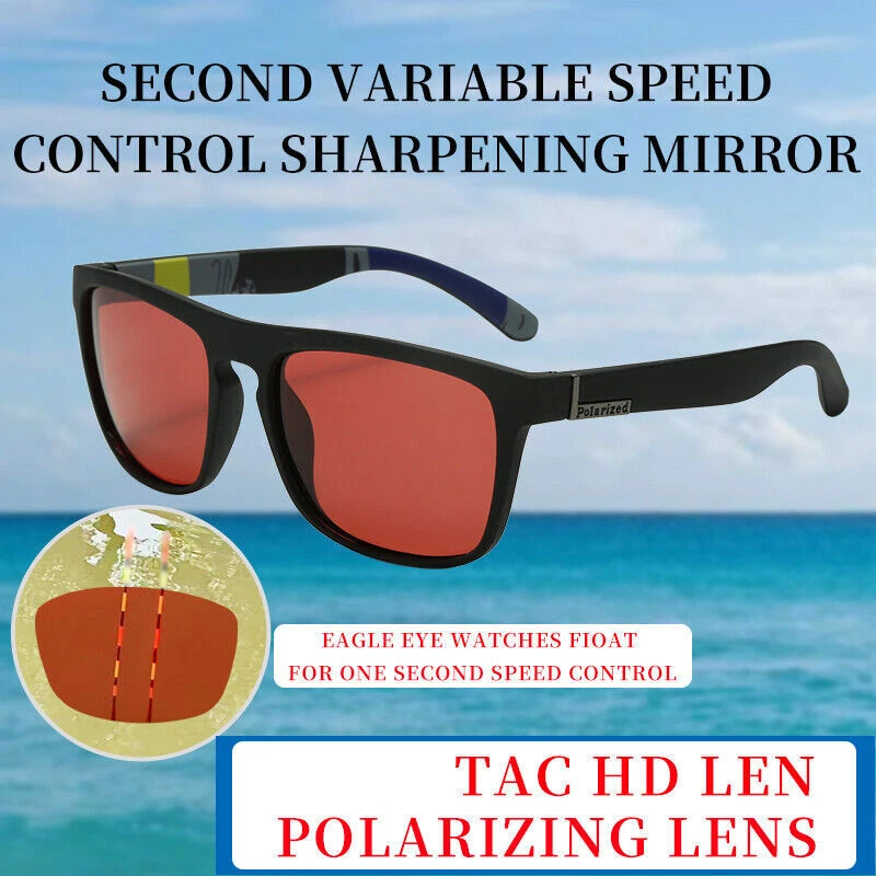 Square Polarized Fishing Sunglasses For Men Red Lens Shades Sport Glasses UV400 - Image 3 of 4