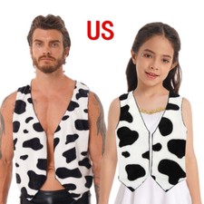 Chaleco De Franela Para Hombre Con Estampado De Vaca | Sin Mangas Y Abierto Por Delante | Ideal Para Fiestas, Cosplay Y Looks Casuales