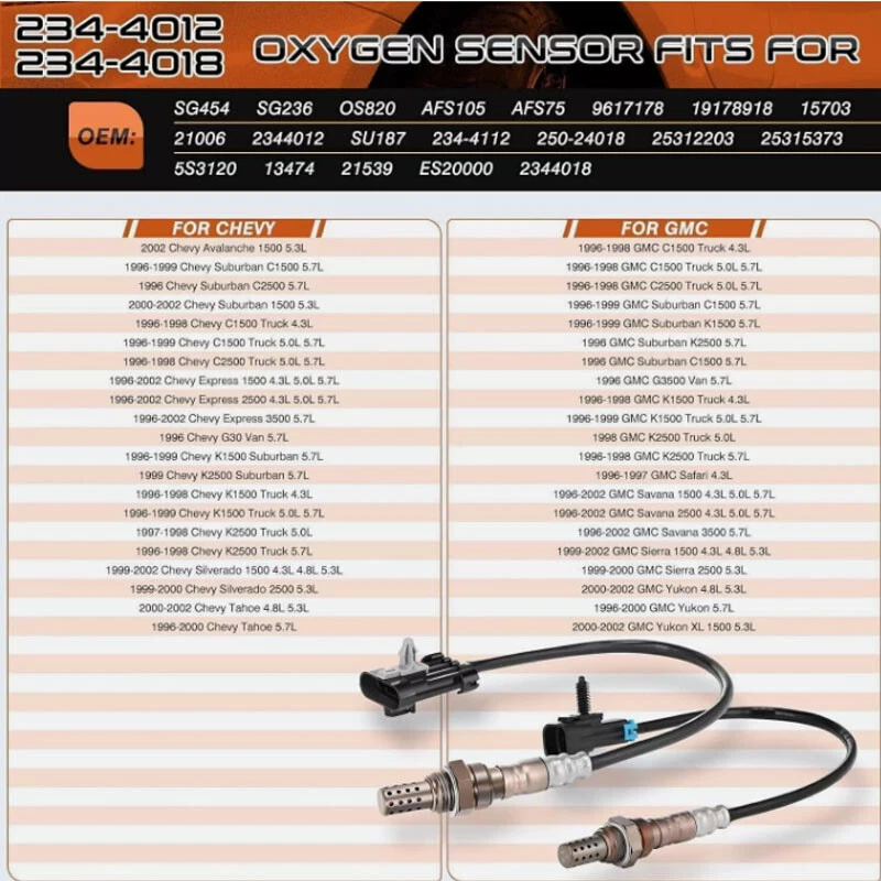 (4) Датчик кислорода восходящий нисходящий O2 для Chevy Silverado GMC 1500 1996-2002 - Изображение 2 из 4