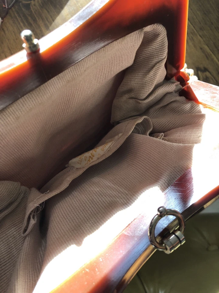 Bolso de mano pequeño mini bolso sin asa ámbar vintage hippie de la década de 1970 Foto 4 de 4