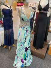 Jovani Aqua Multi Silk Prom Evening Dress Sequin Beaded Size 12.