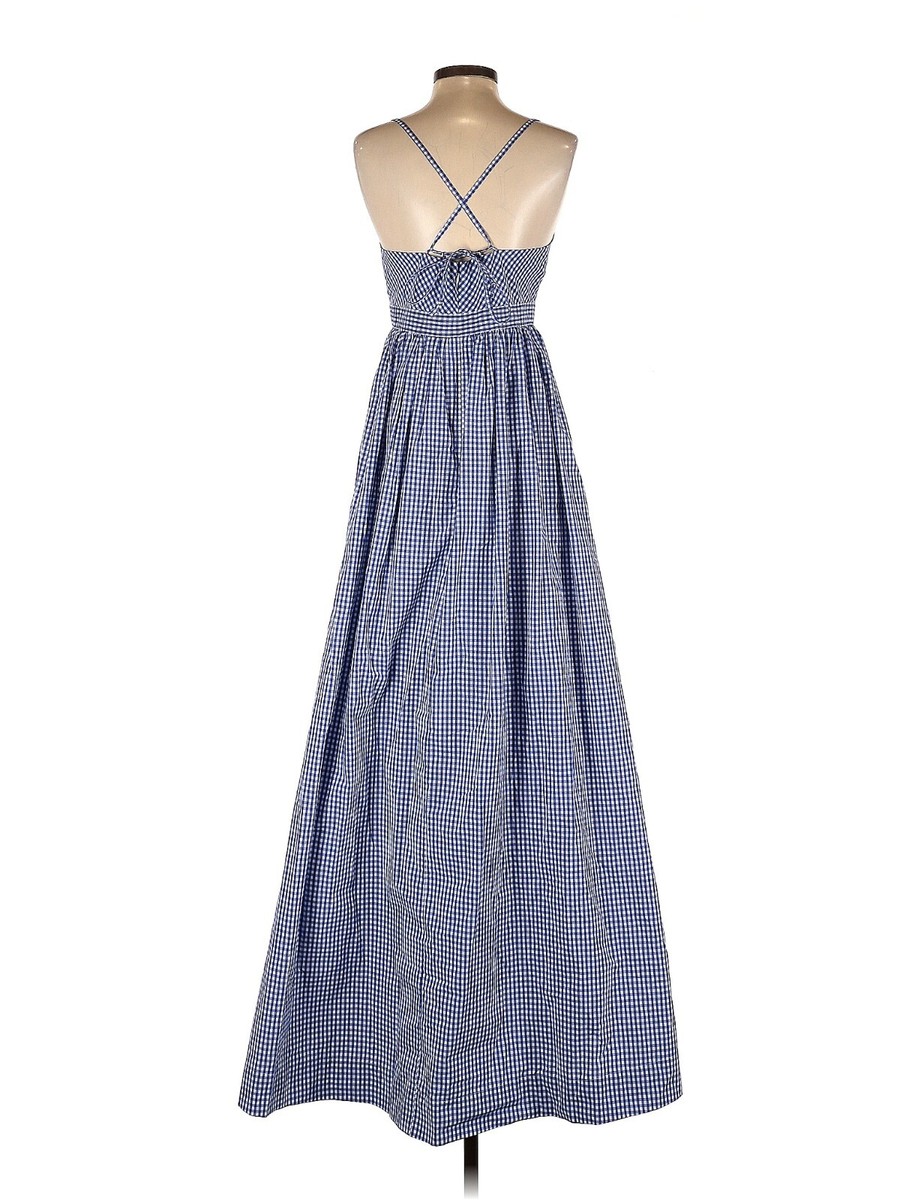 NWT J.Crew Long Spaghetti-Strap Maxi in White Blue Gingham Cotton Dress 2 |  eBay