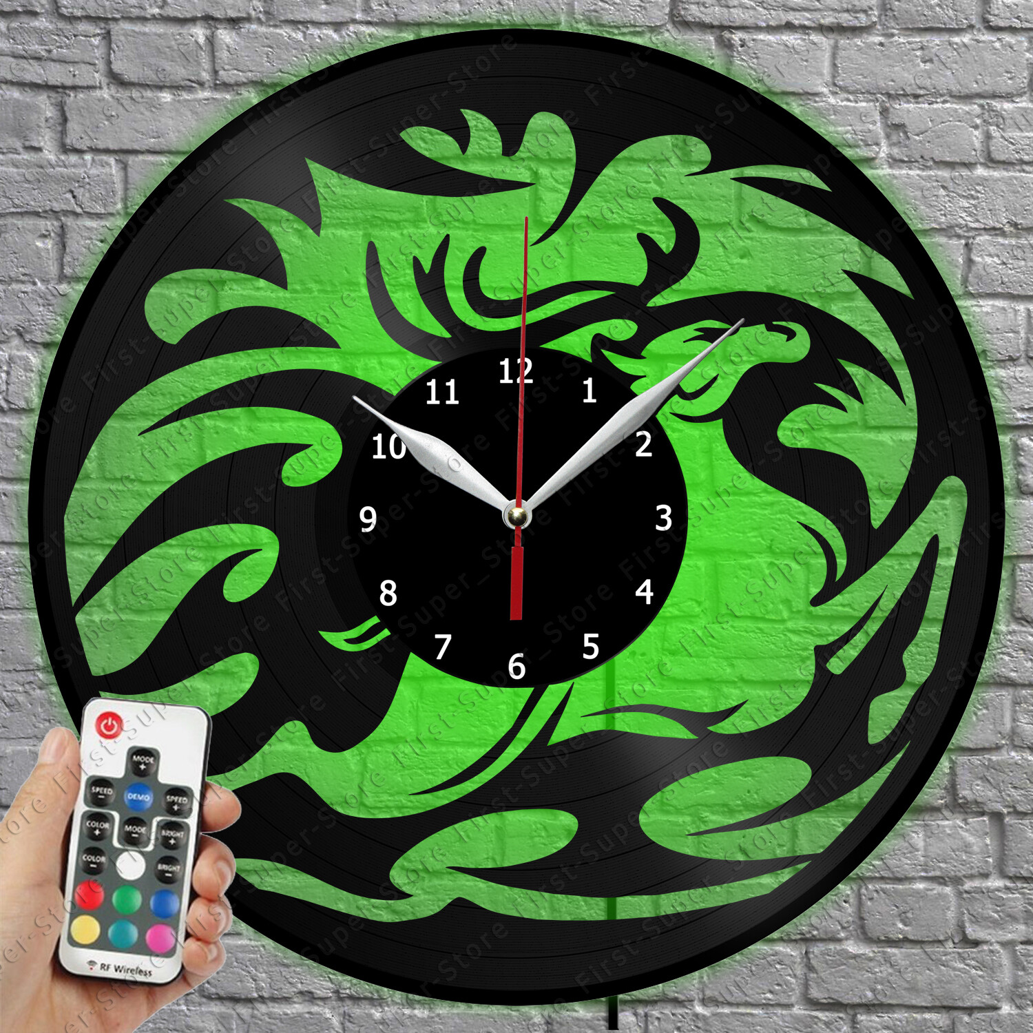 LED Wall Clock with Deer Design and Vinyl Record Style - Illuminated LED Light - Model 1097