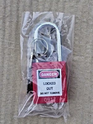 QWORK Safety Lockout Padlock, Steel Shackle, Red