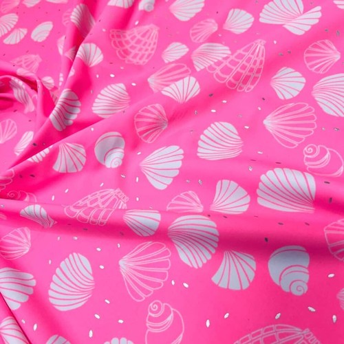Spandex Fabric Pink Clam Shell Print 4-way Stretch 60" wide Swimsuit By the Yard - Picture 3 of 7