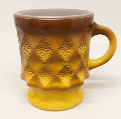 Vintage Anchor Hocking Fire King Kimberly Yellow Brown Mug Milk Glass