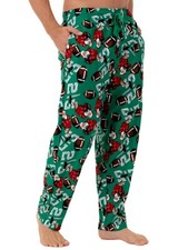 Men's Christmas Santa Football Fleece Pajama Pants Lounge PJs Green Novelty Gift