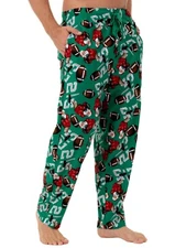 Men's Christmas Santa Football Fleece Pajama Pants Lounge PJs Green Novelty Gift