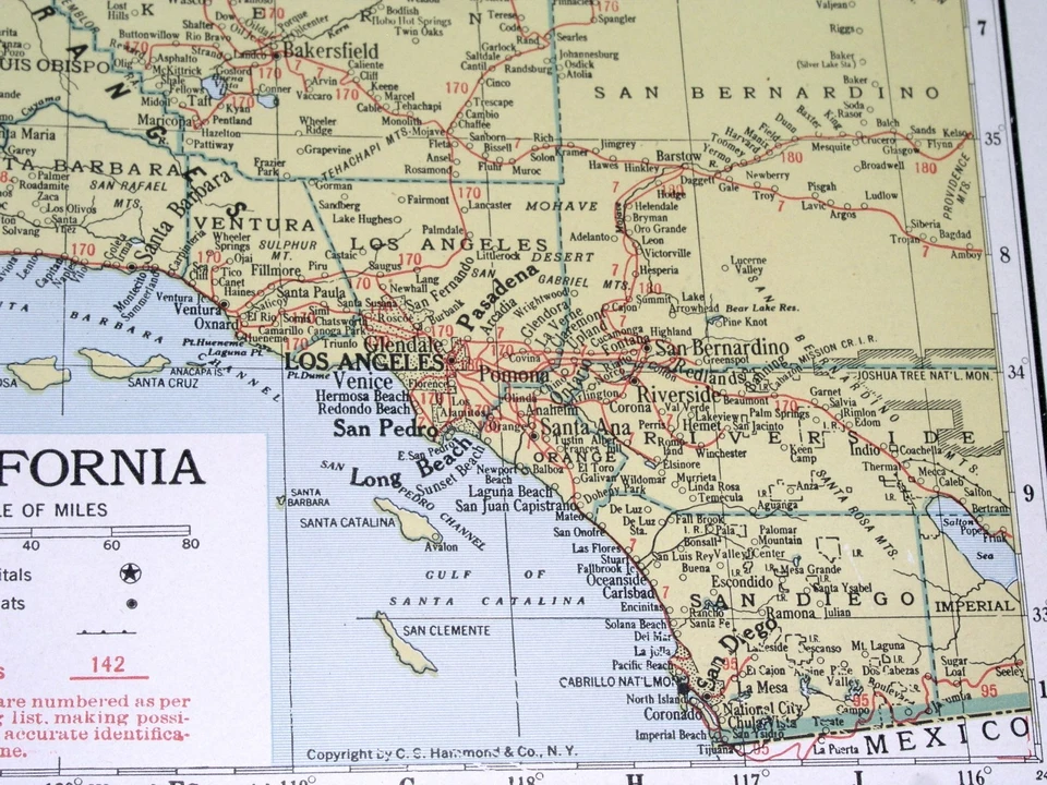 Mapa de California/Arkansas 1943 vintage de la Segunda Guerra Mundial Foto 2 de 4