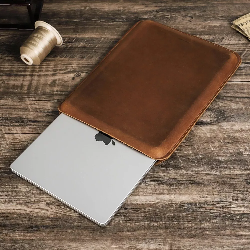 Genuine Leather Sleeve Case For Apple Macbook Pro 13 14 16 M2 Air 13 Laptop  Bag