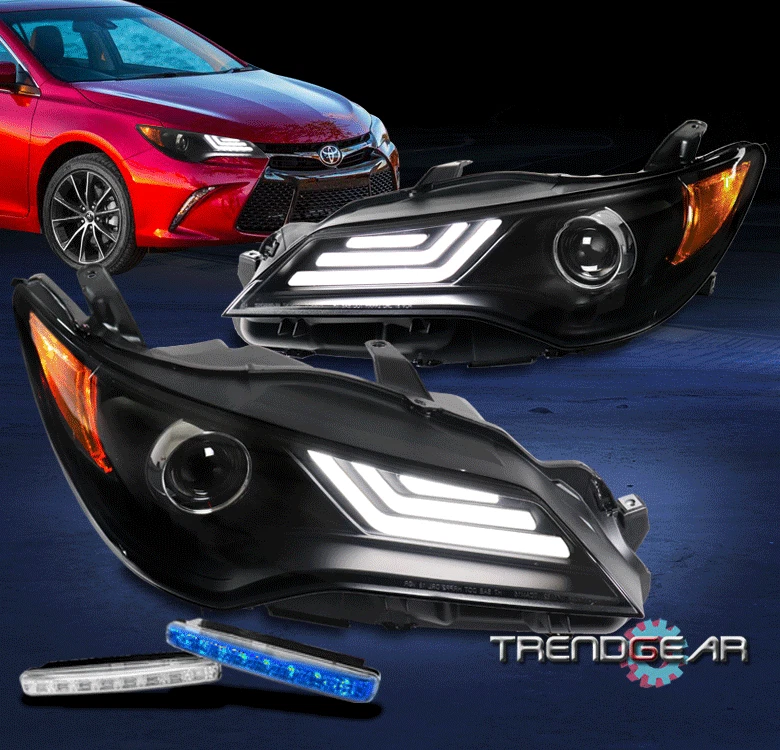 Fit 2015 2016 2017 Toyota Camry LED Bar Projector Black Headlight
