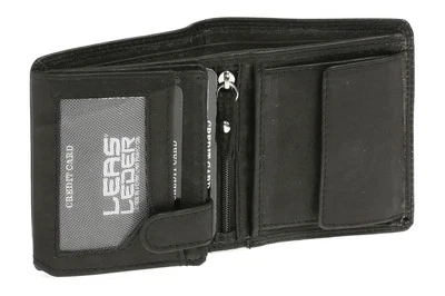 Mini Geldbörse mit Riegel Hochformat LEAS in Echt-Leder, Portemonnaie schwarz
