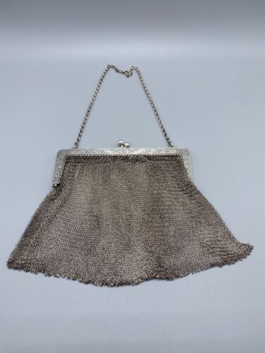 Vintage STERLING SILVER MESH HANDBAG THEATRE PURSE MESH SILVER WIRE - Picture 1 of 19