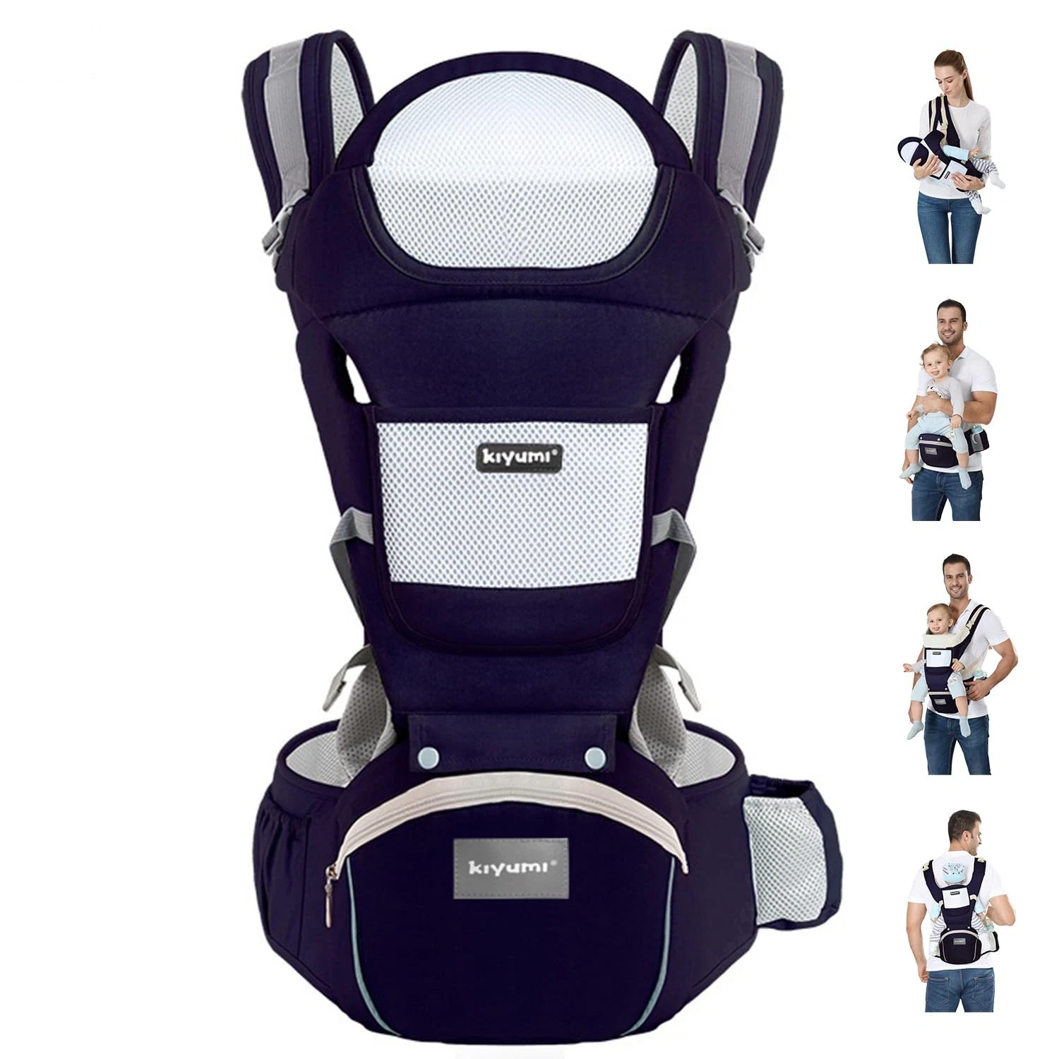 KIYUMI Baby Carrier with Hip Seat, Ergonomic M Position, Newborn to DarkBlue
