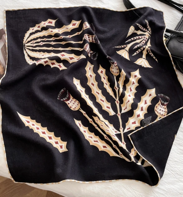 70% Cashmere 30% Silk Neckerchief Scarf Shawl 26'' leaf Print Bandanna Wrap new