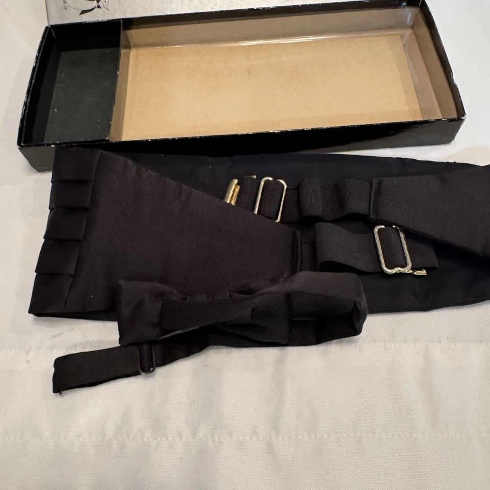John Wanamaker Men's Bow Tie & Cummerbund Set Black Silk In Box Formal Wear - Image 4 of 4