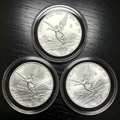 (Lot of 3) 2023 Mexico 1 Onza SiIver Libertad 1 oz 999 Fine SiIver BU in capsule