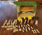 Rare 1950s Lazy-Day Farm Marx Tin Metal Litho Toy Barn With Accessories