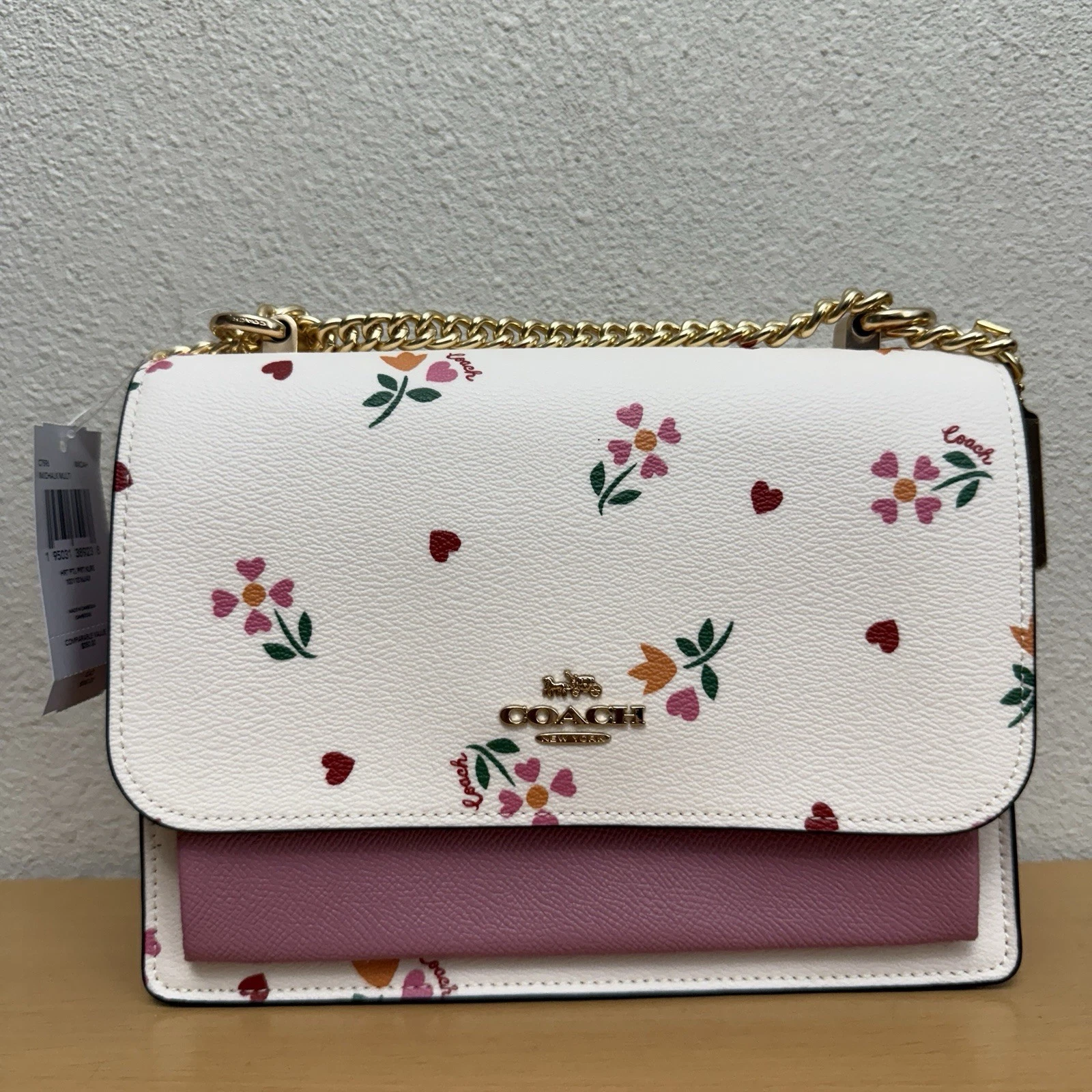 Coach Klare tracolla con stampa petali cuore C7596 $350 nuova con etichetta limitata