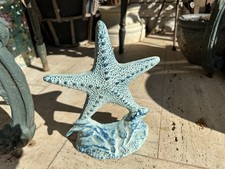 Cast Iron Doorstop Sea Star Blue 10”