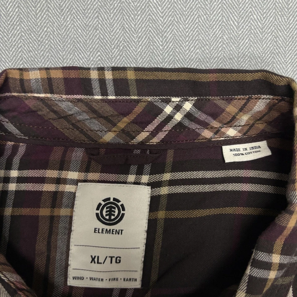 Element Mens XL Brown Burgundy Plaid Long Sleeve — Button Down Shirt Skate … - Image 4 of 4