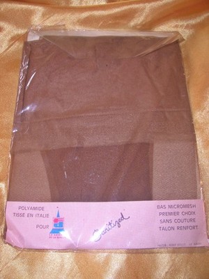 RAR Vintage echte Nylonstrümpfe Mesh Nylons Gr. 9,5 braun 20 den Stockings OVP