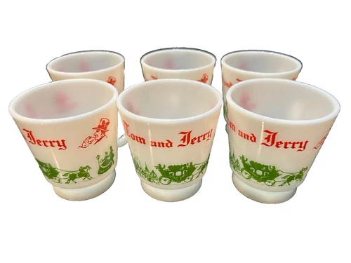 Vintage Hazel-Atlas milk glass “Tom and Jerry” eggnog mug 4 oz set of 6
