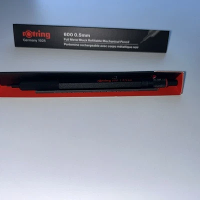 Rotring Full Black Metal Refillable Mechanical Pencil 600 .5mm Boxed And Unused