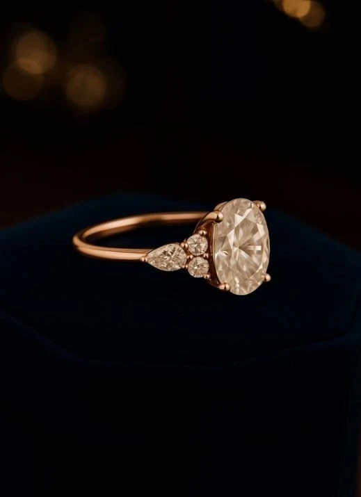 Anello di fidanzamento in moissanite placcato oro rosa 14 carati anelli... - Immagine 2 di 4