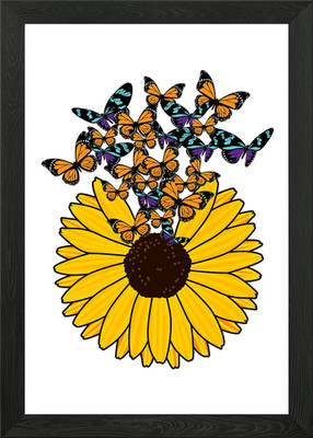 Gerahmtes Wandbild Sonnenblume Schmetterlinge Poster Leinwanddruck Bild