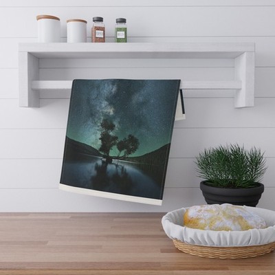Celestial Tree Tea Towel - Dark-Nature Starry Landscape