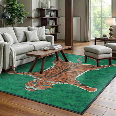 Tiger Print 5x7 Area Rug - Soft, Washable Accent for Modern Living Spaces