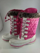 LANDS END 12"-Tall Shocking-Pink/Navajo White Winter Insulated Snowflake boot 6M