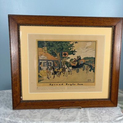 Large Framed Spread Eagle Inn Print   Philadelphia PA History Tavern Decor