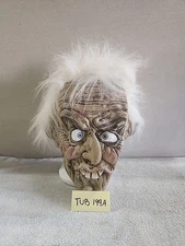 PMG Paper Magic Group 2006 Halloween Mask White Fuzzy Hair Scary Face Moles Eyes