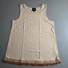 W5 Womens Yellow White Striped Tassel Hem Tank Top Size M 22919ADL Made in USA