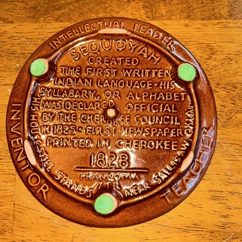 FRANKOMA Pottery Sequoyah Cherokee Alphabet Hot Plate Trivet 6.25” 1828