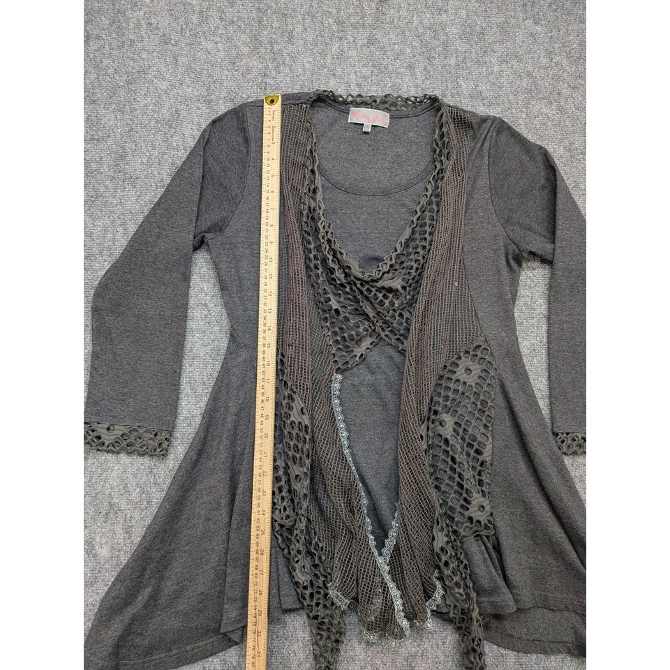 Pretty Angel Top Women's L Crochet Trim Open Front Grunge Boho Forest Fairy Silk - Image 3 of 4