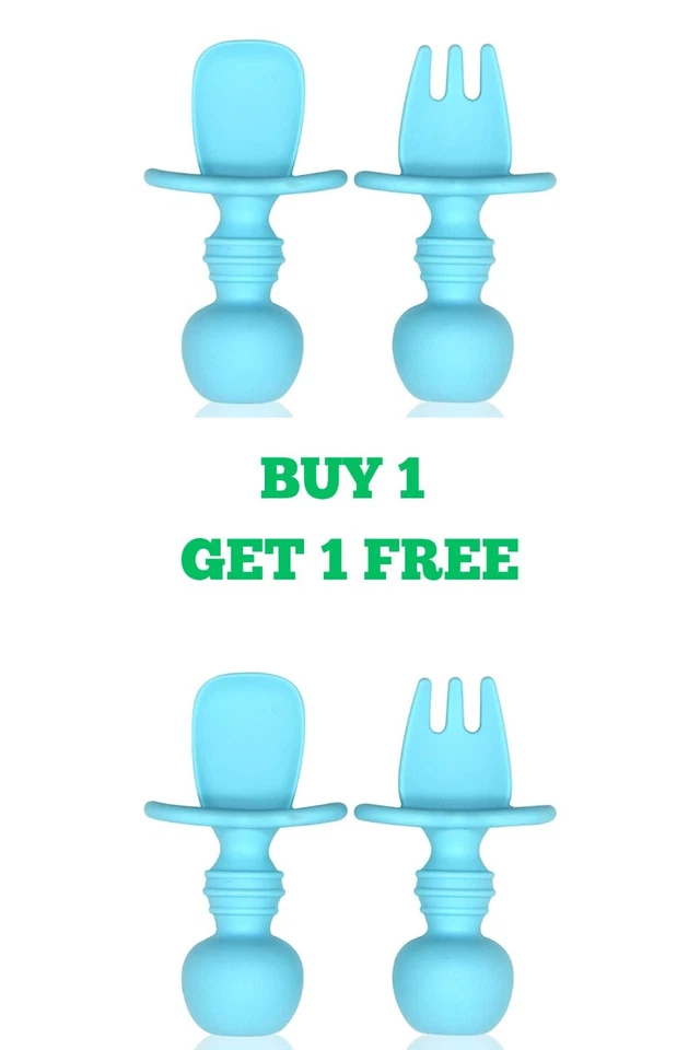 Babies Toddlers Self Feeding Silicone Spoon & Fork Cutlery Set Buy 1 Get 1 Free - Image 2 of 4