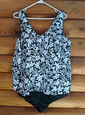 Lands End Swimsuit Women  s Black Floral One piece Lined Size 3X 24-26W NWT