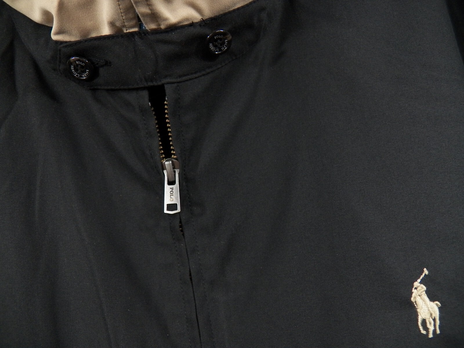 POLO RALPH LAUREN UOMO XL GIACCA FULL ZIP NERO BEIGE PONY LOGO INVERNALE POLIESTERE