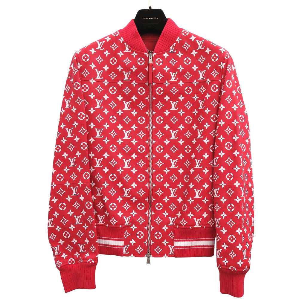 AUTHENTIQUE LOUIS VUITTON Veste de Baseball Cuir Monogramme Suprême Cavaliers Rouge