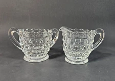 Fostoria American Clear Glass Mini Creamer & Open Sugar Set 2056 Elegant UV Glow
